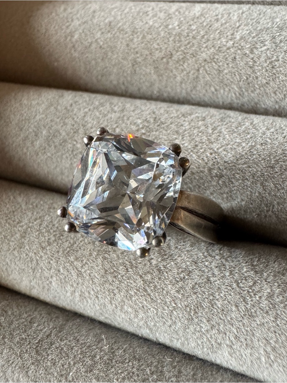 Diamonique 925 Sterling Silver Huge Cushion Cut CZ Solitaire Ring Size 7